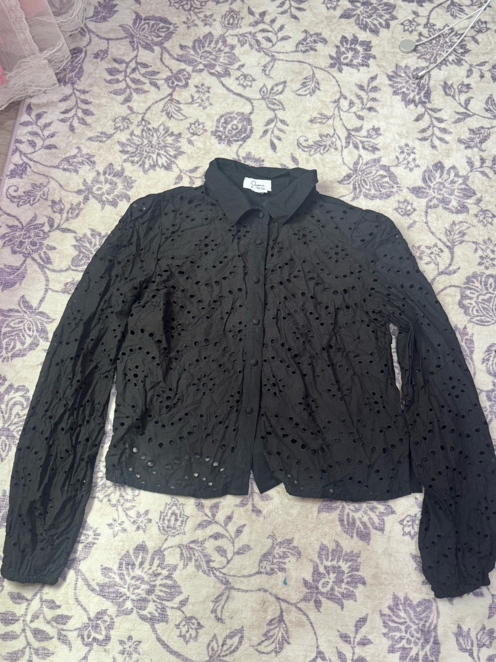 Cream & Black Eyelet Button-Down Shirt